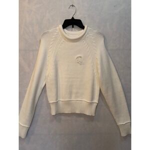 Good American Cream Cable Knit Mock Neck Sweater Distressed Casual Size S